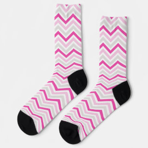 Roze, grijs, witte Chevron Stripe Sokken