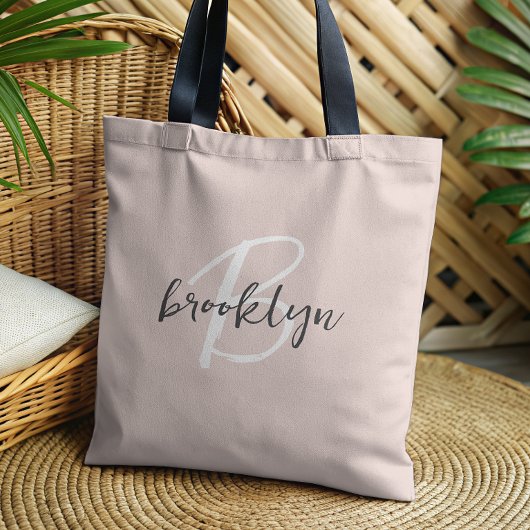 Roze grijs witte monogram draagtas