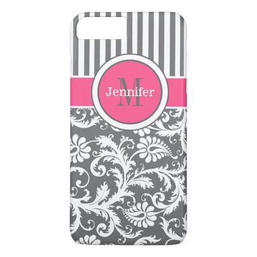 Roze, grijs, witte streping, Damask iPhone 7 Hoesj Case-Mate iPhone Case (Achterkant)
