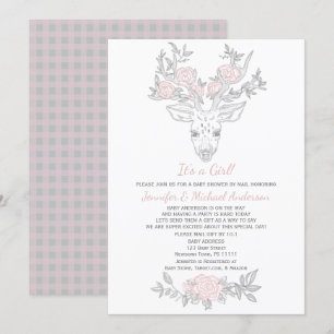Roze Grijs Woodland Meisje Herten Baby shower per Kaart
