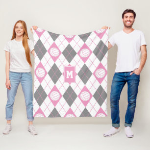 roze grijze argyle-patroon volleyballen monogramme fleece deken
