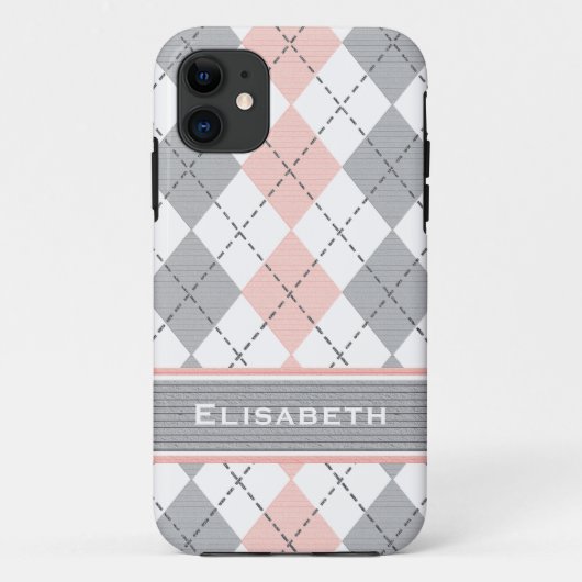 Roze grijze Argyle Preppy Case-Mate iPhone Case (Achterkant)