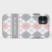 Roze grijze Argyle Preppy Case-Mate iPhone Case (Achterkant (horizontaal))