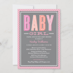 Roze grijze baby girl baby shower met vet gedrukt  kaart