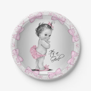 Roze grijze baby shower papieren borden bordje