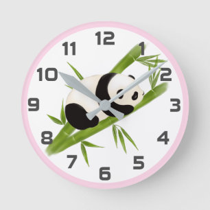 Roze grijze Bamboe Treeit Panda Beer wandklok Ronde Klok