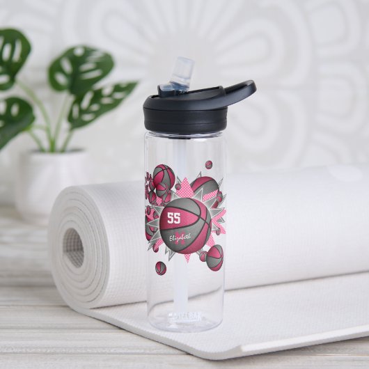 roze, grijze basketbal van een sportief meisje waterfles (Links)