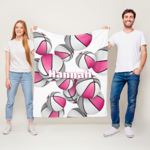 Roze Grijze Basketballen Meisjes Sport kamer Decor Fleece Deken