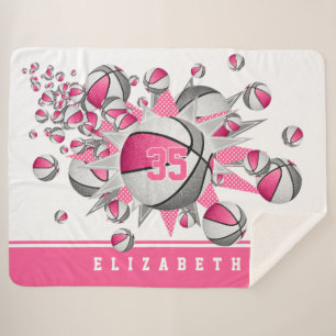 Roze Grijze Basketballen Sterren Meisjes Sport Dec Sherpa Deken