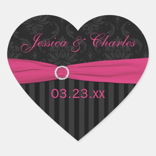 Roze grijze Black Damask Wedding Favor Sticker (Voorkant)