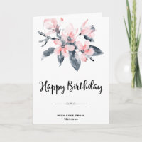 Roze & grijze bloemen Klasse waterverf verjaardag