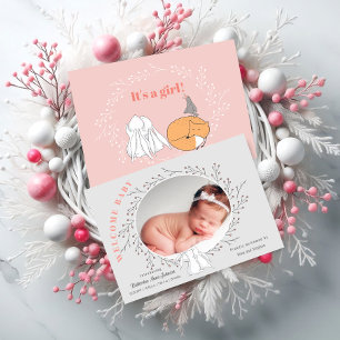 Roze Grijze Bloemen Woodland Dieren Baby Meisje Ge Aankondiging