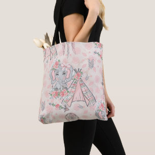 ROZE & GRIJZE BOHO BABY OLIFANT & DREAMCATCHER DRAAGTAS