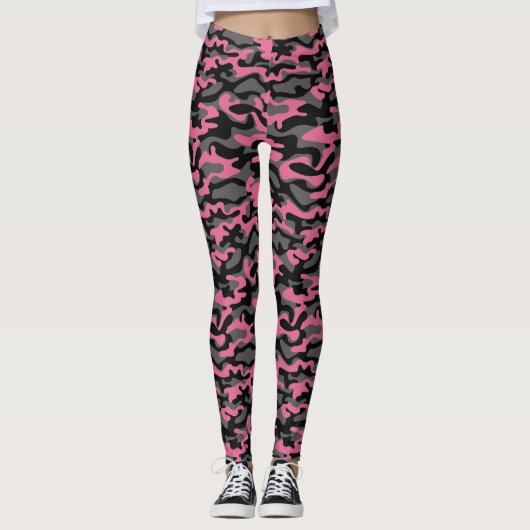 Roze/grijze Camouflage Leggings vrouwen (Voorkant)