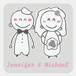 Roze & Grijze Cartoon Bruid en bruidegom Sticker /