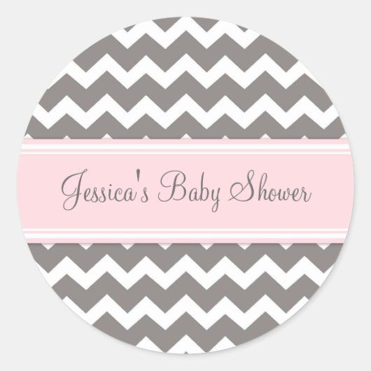 Roze grijze Chevron Baby shower Favor Stickers (Voorkant)