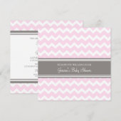 Roze grijze Chevron Custom Baby Shower Invitaties Kaart (Voorkant / Achterkant)