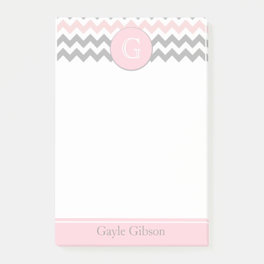 Roze grijze Chevron Monogram Post-it® notes (Voorkant)