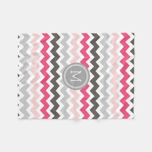 Roze grijze Chevron Pattern Monogram Blanket Fleece Deken (Voorkant (Horizontaal))
