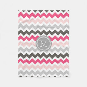 Roze grijze Chevron Pattern Monogram Blanket Fleece Deken