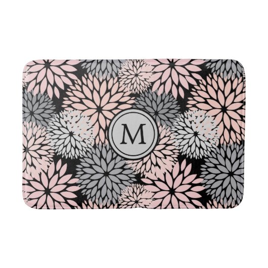 Roze grijze Dahlia Floral Pattern Badmat (Voorkant)