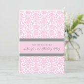 Roze grijze Damask 21ste Birthday Party Kaart (Staand voorkant)