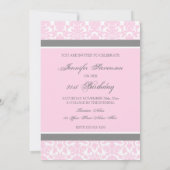 Roze grijze Damask 21ste Birthday Party Kaart (Achterkant)