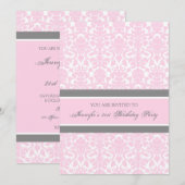 Roze grijze Damask 21ste Birthday Party Kaart (Voorkant / Achterkant)