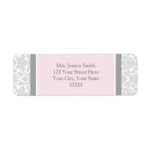 Roze grijze Damask aangepaste retouradreslabels Etiket
