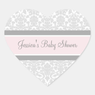 Roze grijze Damask Baby shower Favor Stickers