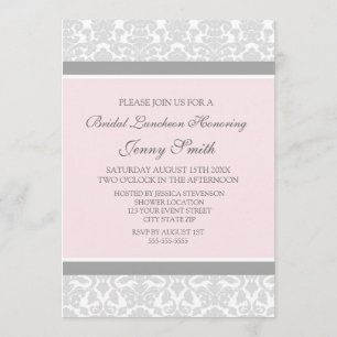 Roze grijze Damask Bridal Lunch Invitation Cards Kaart