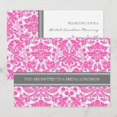 Roze grijze Damask Bridal Lunch Invitation Kaart (Voorkant / Achterkant)
