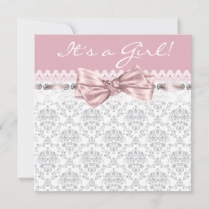 Roze grijze Damask Roze Grey Baby Girl Shower Kaart