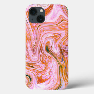 Roze, grijze en Oranje marmer iPhone 13 Hoesje