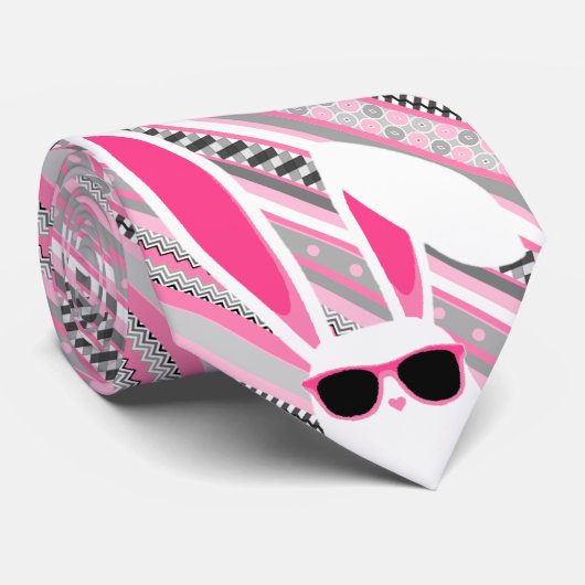 Roze, grijze en witte strepen met witte paashaas stropdas (Opgerold)