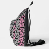 Roze, grijze en zwarte digitale pixelstrepen sling bag (Rechts)