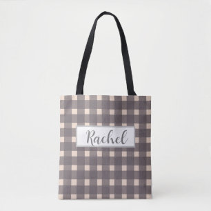 Roze grijze Gingham Persoonlijke Canvas tas