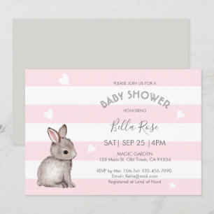 Roze grijze hartslag Bunny Baby Shower Invitaties Kaart