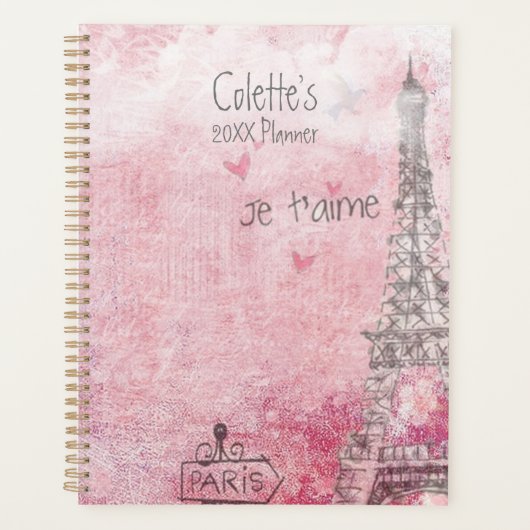 roze grijze Je T'aime Eiffeltoren Planner (Voorkant)