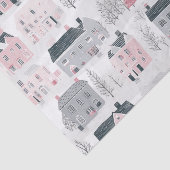 Roze Grijze Kerst Huizen op Wit Tissuepapier (Detail)
