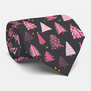 Roze & grijze kerstboom stropdas