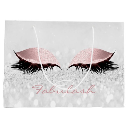 Roze grijze Lash Blush Makeup Glitter Name Monogra Groot Cadeauzakje (Achterkant)