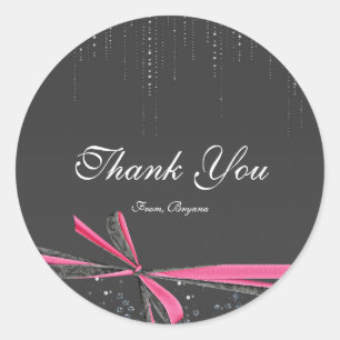 Roze & grijze linten strik nepnagels blingstickers ronde sticker