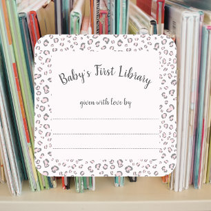Roze grijze luipaard frame ex-libris vierkante sticker