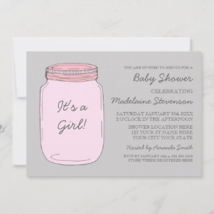 Roze grijze Mason Jar Custom Baby Shower Invitatie Kaart