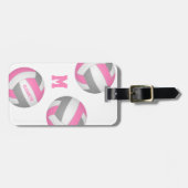 roze grijze monogrammen volleybalzak bagagelabel (Voorkant horizontaal)