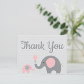 Roze grijze olifant Baby shower Dank u Briefkaart (Staand voorkant)
