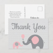 Roze grijze olifant Baby shower Dank u Briefkaart (Voorkant / Achterkant)