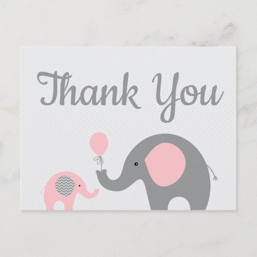 Roze grijze olifant Baby shower Dank u Briefkaart (Voorkant)