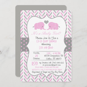 Roze grijze olifant Baby shower Kaart